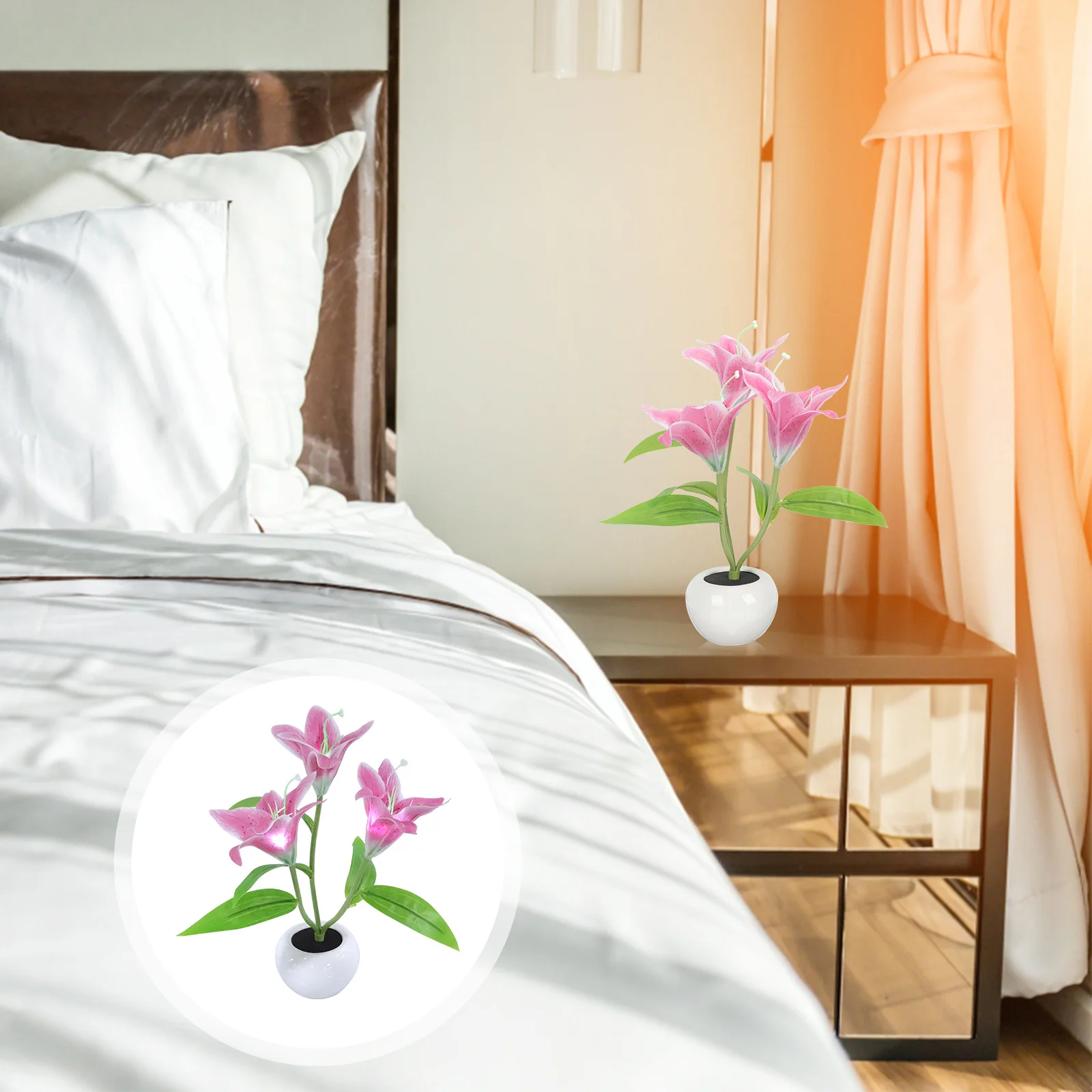 

Durable Plastic Lily Flower Bedside Lamp Good Decoration Effect Night Light Gift Night Lamp Room Decorative Light