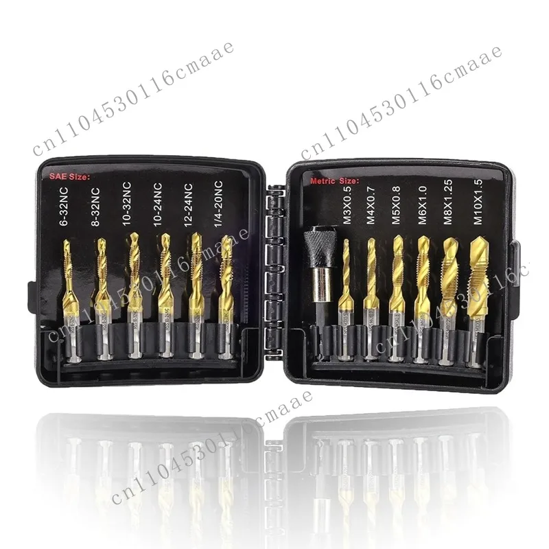 NEW A21I-Drill Tap Set With Quick-Change Adapter Of 13Pcs, 6 SAE Sizes, 6 Metric Sizes, Combination Drill And Tap Set