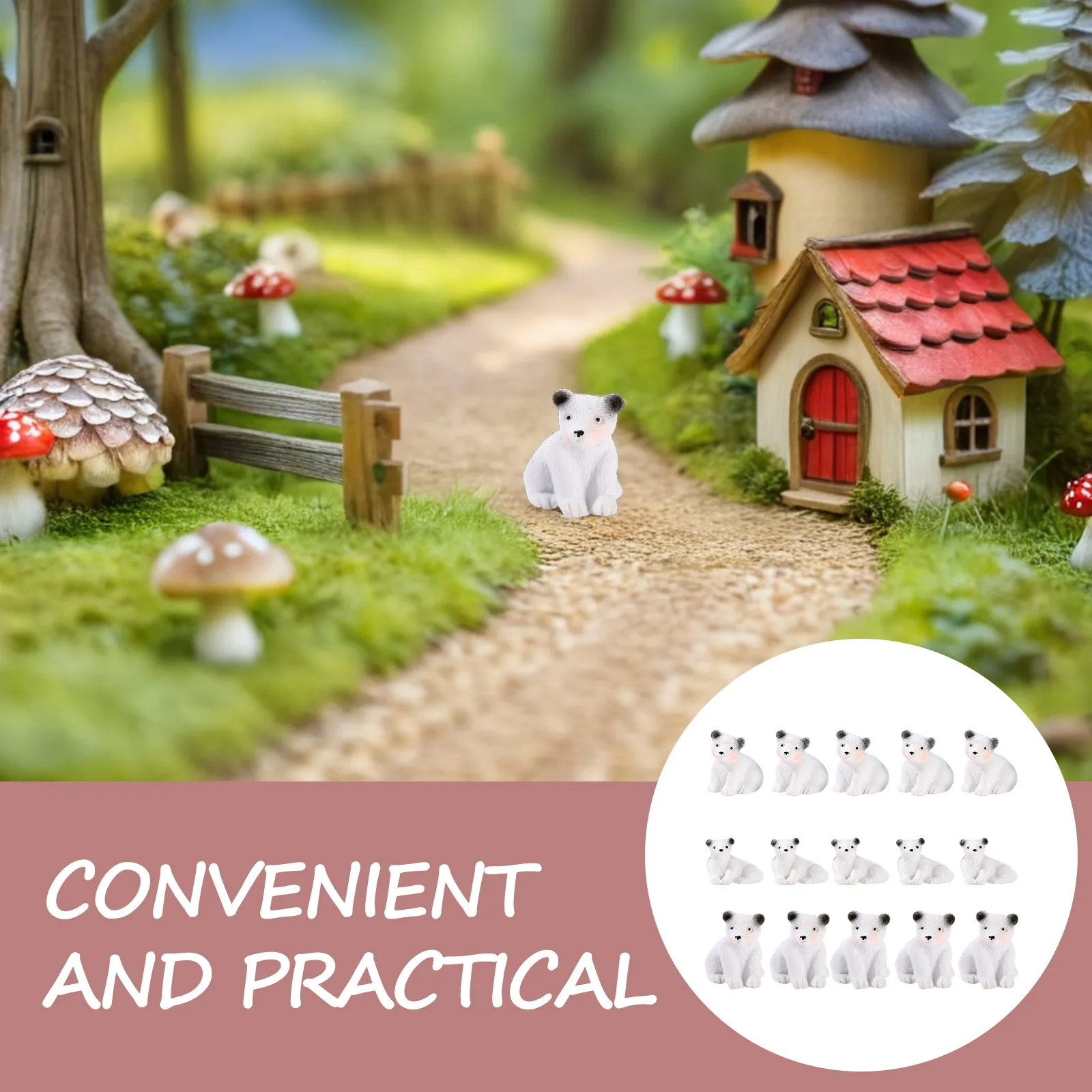15pcs White Bear Resin Mini Decorations for Indoor Outdoor Bonsai Landscape – Non-Toxic & Safe
