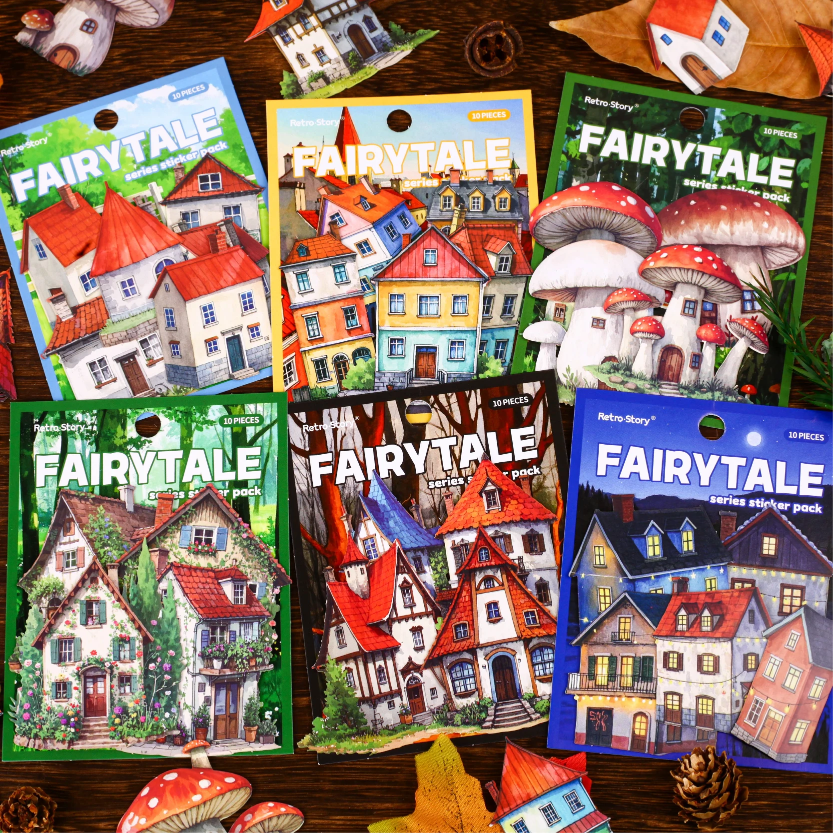 Picture 3: 10pcs Fairy Tale Mushroom Town Sticker Pack DIY Decorative Paper Scrapbooking Material handmade Diary Album Junk Journal Supplie