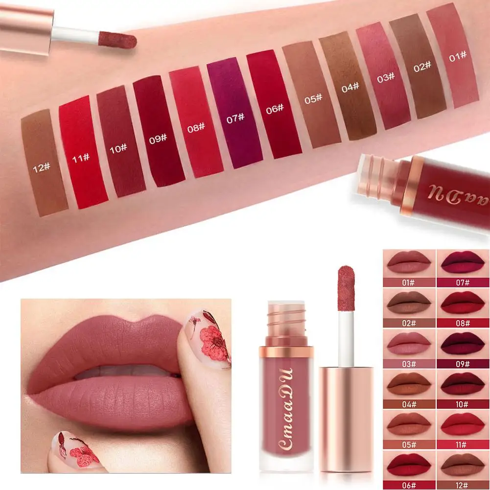 Brillo de labios mate Nude para mujer, 12 colores de terciopelo de larga duración, lápiz labial antiadherente, resistente al agua, no se decolora, maquillaje cosmético, lápices labiales C Y0E5