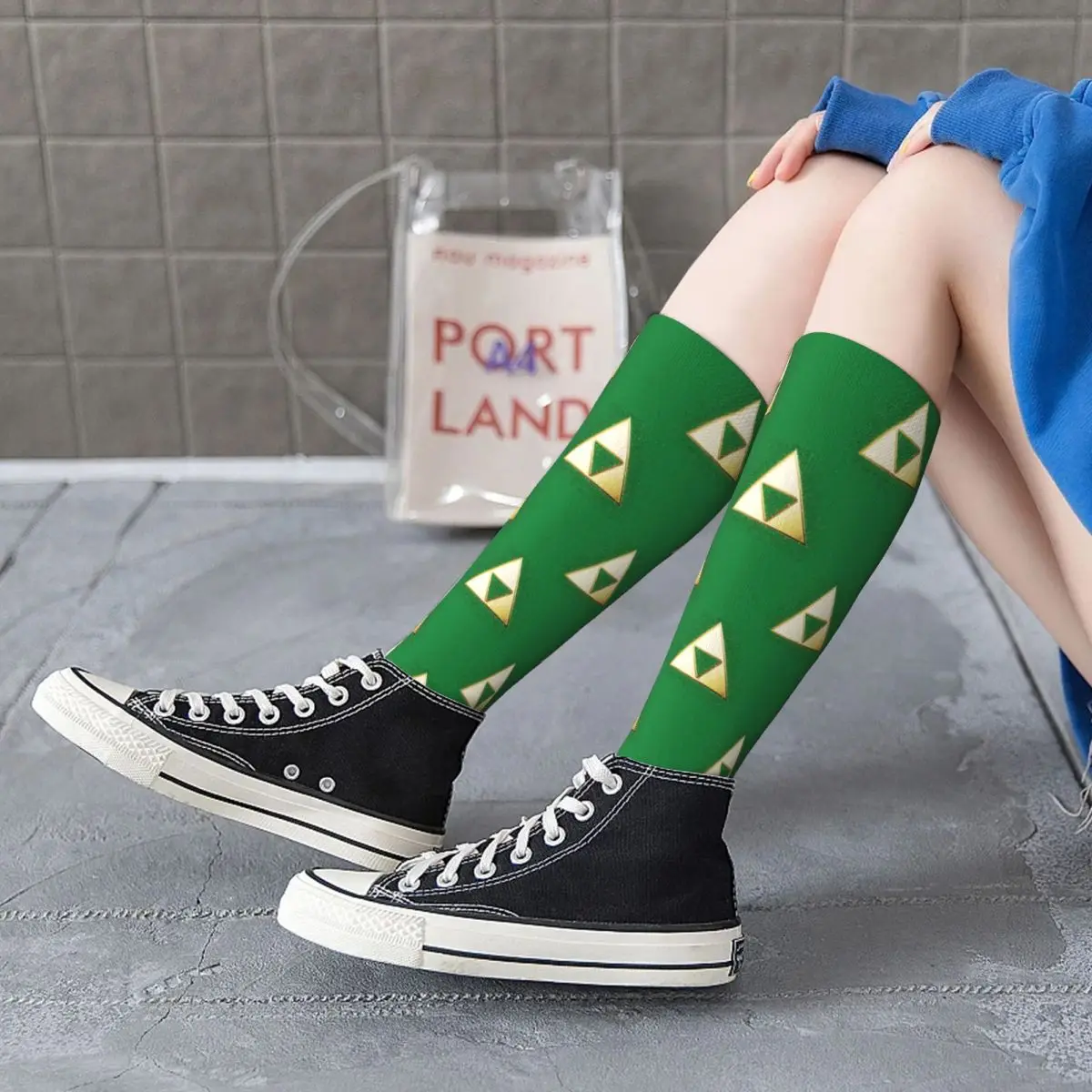 Stocking Triforce Glitter cat Unisex, aksesoris KAUS KAKI panjang semua musim Harajuku kaus kaki percikan cat emas