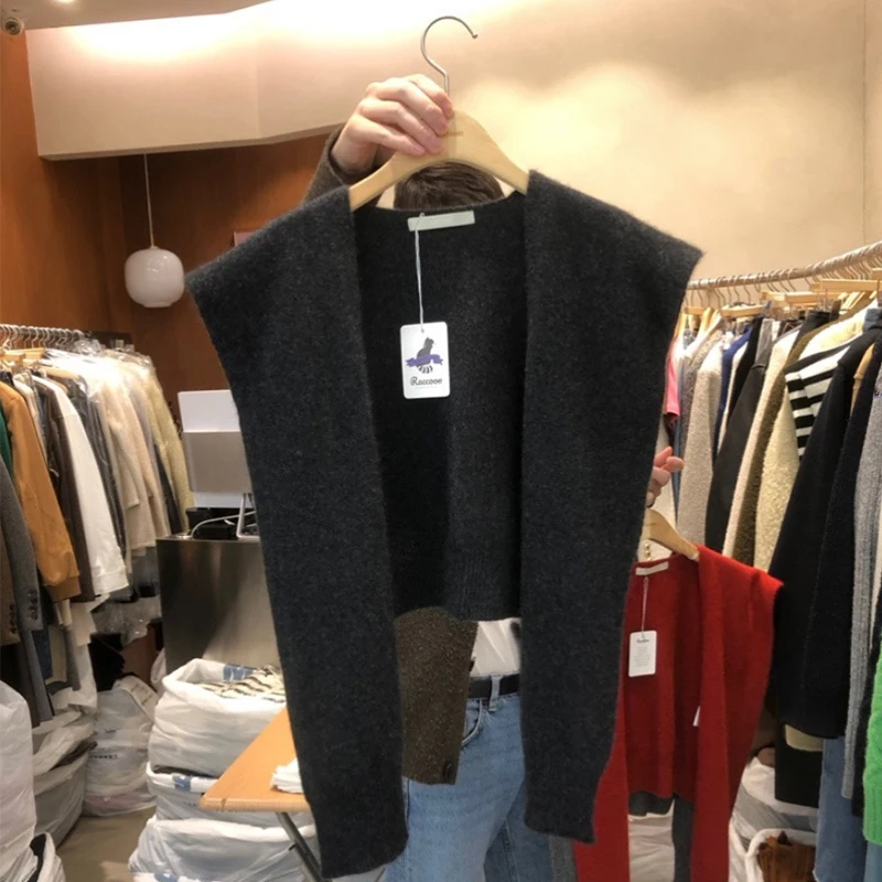Black Knitted Shawl Versatile Women's Outerwear Spring 2025 New Style Autumn Winter Tied Air Conditioned Room Warm Coat
