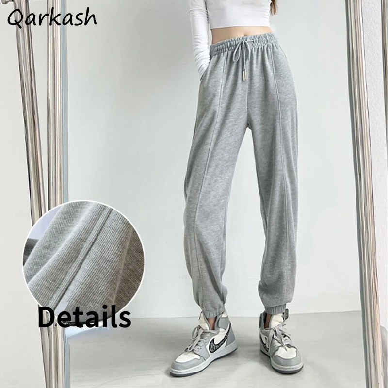 

Women Pants Simple Letter Bundle Students Pockets Workout Fashion Ulzzang Casual Trousers Loose Females Pantalones De Mujer New