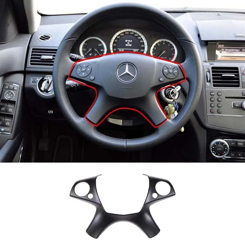 

For Mercedes Benz C Class W204 2007-10 ABS Carbon Fiber Car Steering Wheel Decoration Frame Cover Trim Stickers Car Accessories