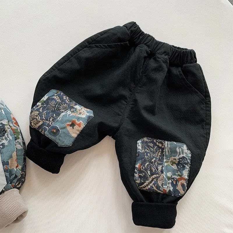 Autumn Winter Children Pants 1-8Y Boys Girls Thick Warm Fleece Patchwork Loose Harem Trousers Korean Toddler Wear Kids Clothing