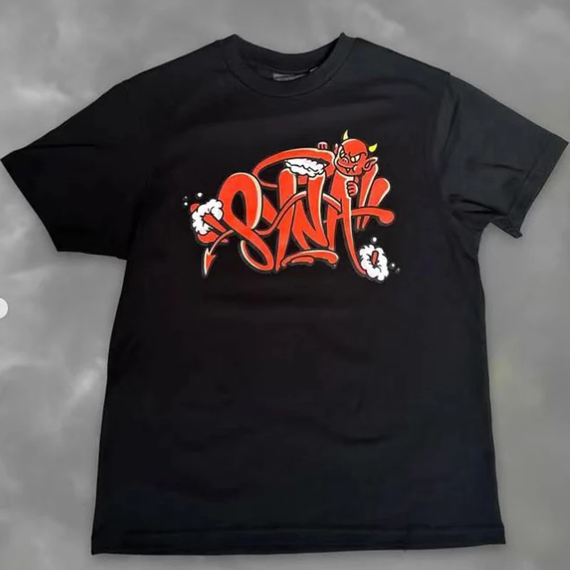 

American Hip Hop Vintage Sy T-shirts Funny Red Little Devil Print Short Sleeve Men Women Streetwear Tees