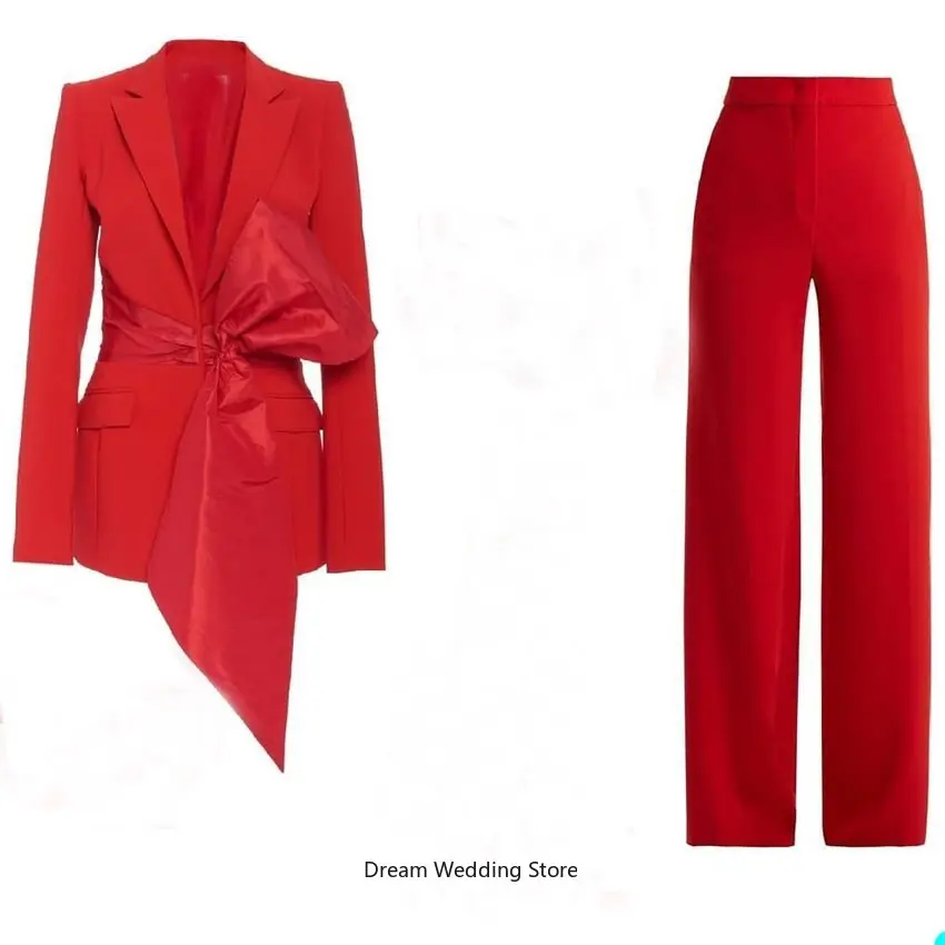 Haute Couture Women Suits With Bow Designer Red Carpet 2Pcs Suits Set Wedding Tuxedos Blazer Party Tailored (Jacket+Pants)