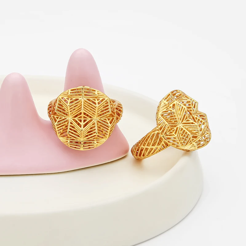IVOG Hollow-out Geometric Structure Ring for Women Golden Color Rhombic Arrangement  Ring Jewelry