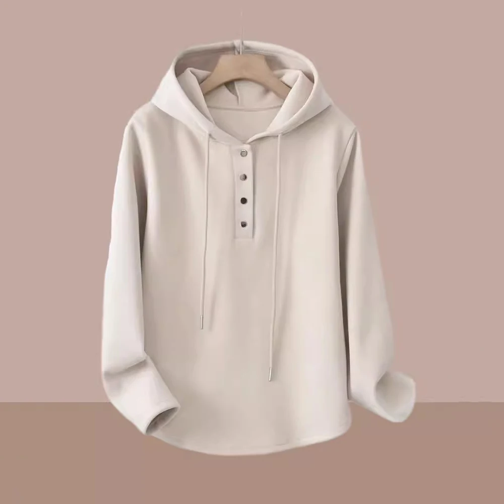 

Eary Spring High Quality Solid Color Simple Casual Loose Sweatshirt For Women Short Version Long Sleeve Oversize Cozy Hoodie Top