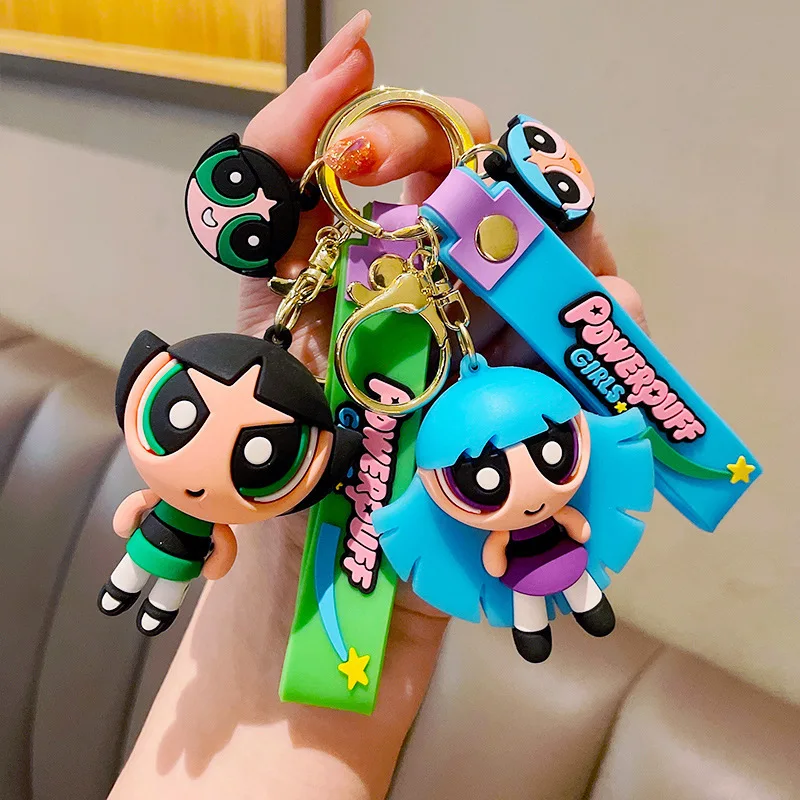 Super cute! Powerpuff Girls cartoon keychains, Blossom, Bubbles and Buttercup gathered, start a childlike collection.