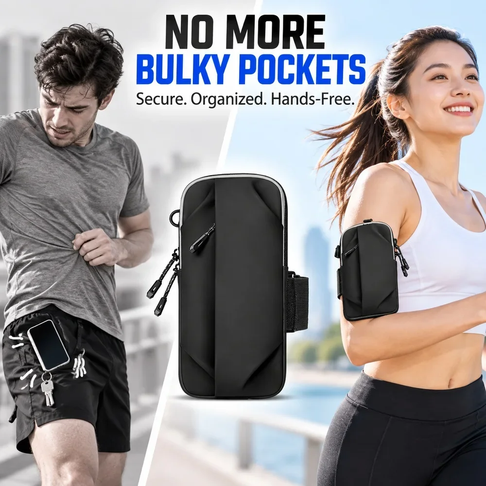 Sports Phone Arm Bag Water Resistant Running Cycling Crossbody Pouch Dual Layer Storage for 6.8 Inch Smartphone Men Women