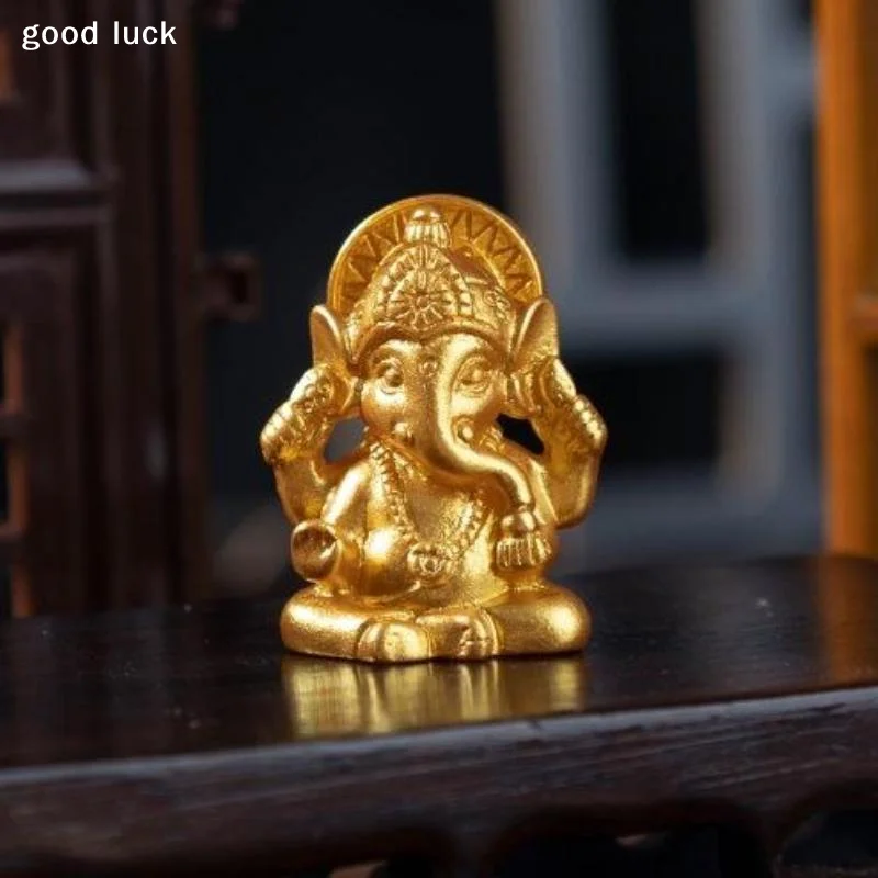 AnswerGolden Handcrafted Ganesha Statue Delicate Carved Patterns Shiny Finish For Home Meditation Desktop Decor