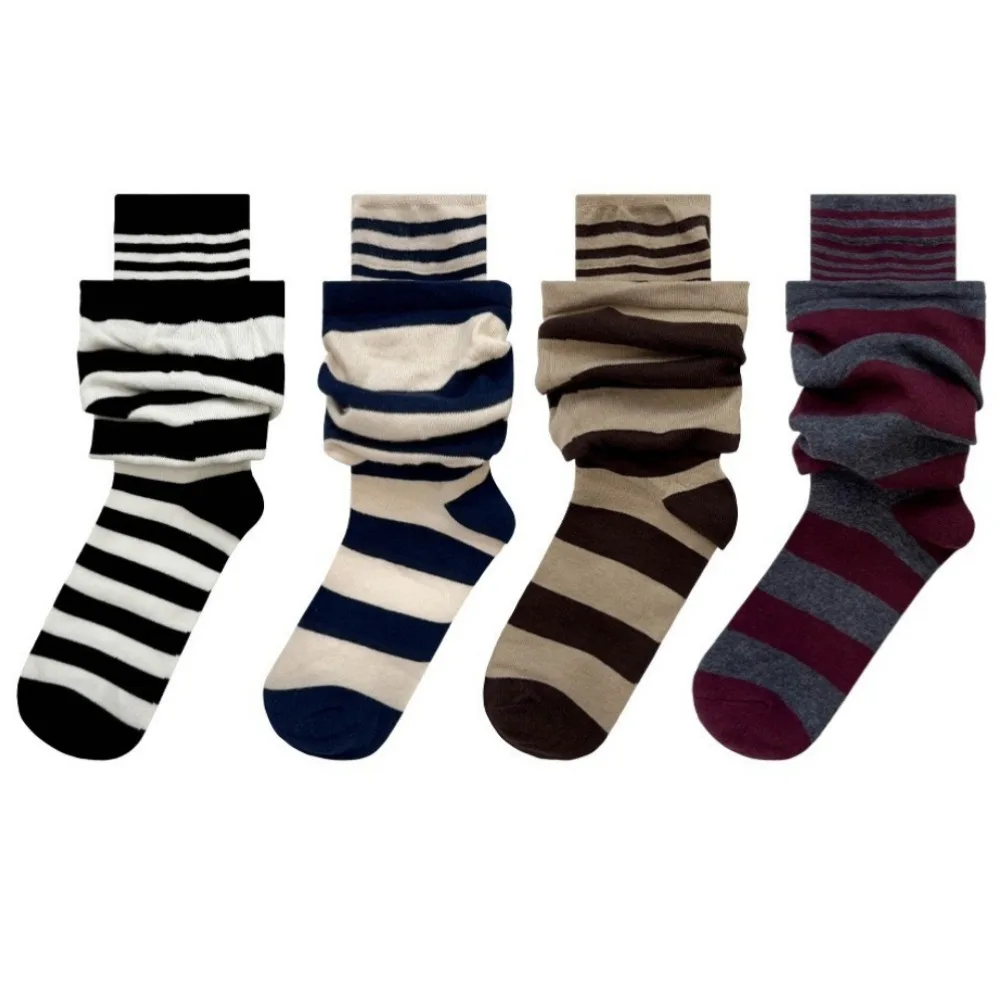 

4Pairs Fashion Fake Two Piece Ruffle Stripe Stocking Loose Patchwork Women's Leg Warmers Elastic Warm Striped Pile Socks Student