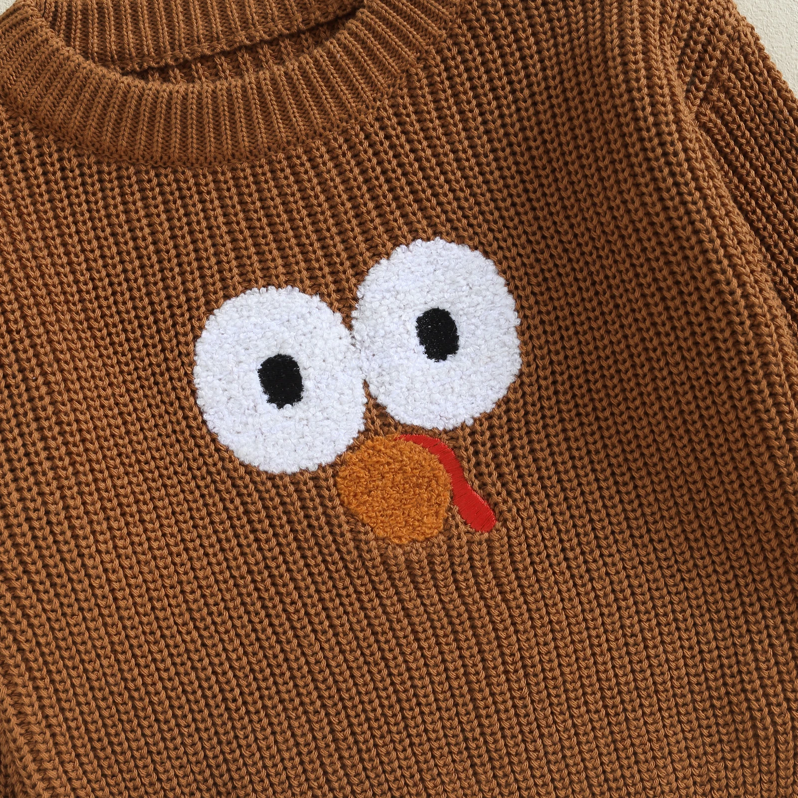 Toddler Girls Boys Sweater Thanksgiving Sweaters Turkey Embroidery Crew Neck Long Sleeve Baby Fall Sweaters