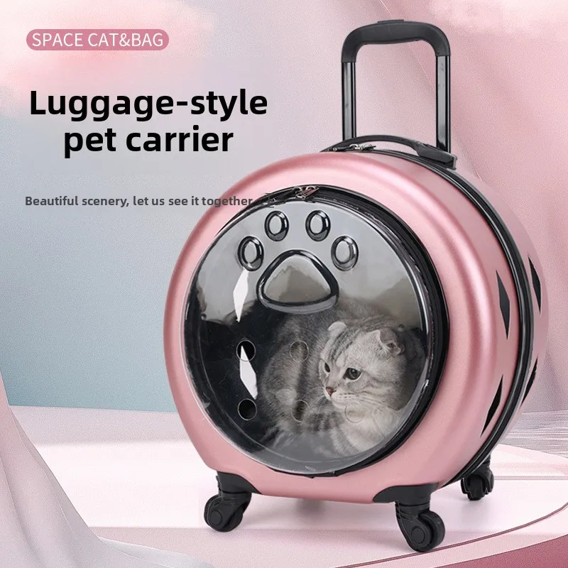 Transparent Reinforced Pet Trolley Suitcase for Cats Dogs, Portable PC Carrier for Travel, Pet Accessory