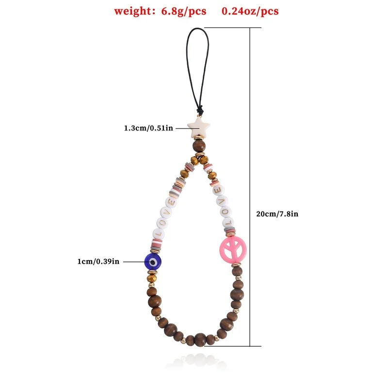 Simple Crystal Pearl Phone Chain Women Clay Beaded Phone Lanyard Devil\'s Eye Love Mobile Phone Strap Pendant Jewelry Accessories