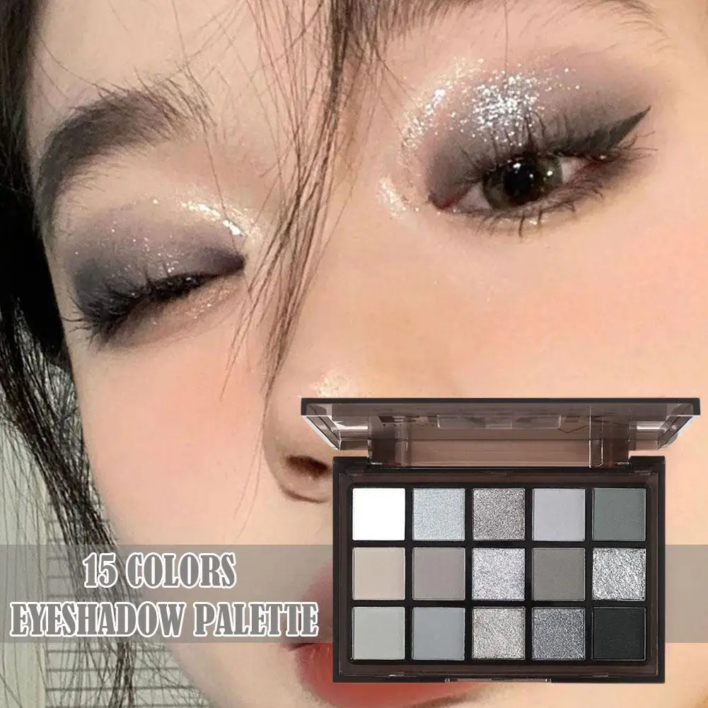 15 Colors Smokey Black Eyeshadow Palette Dark Grey Shimmer Matte Eye Shadow Pallet Smokey Eyeshadow for Goth Makeup