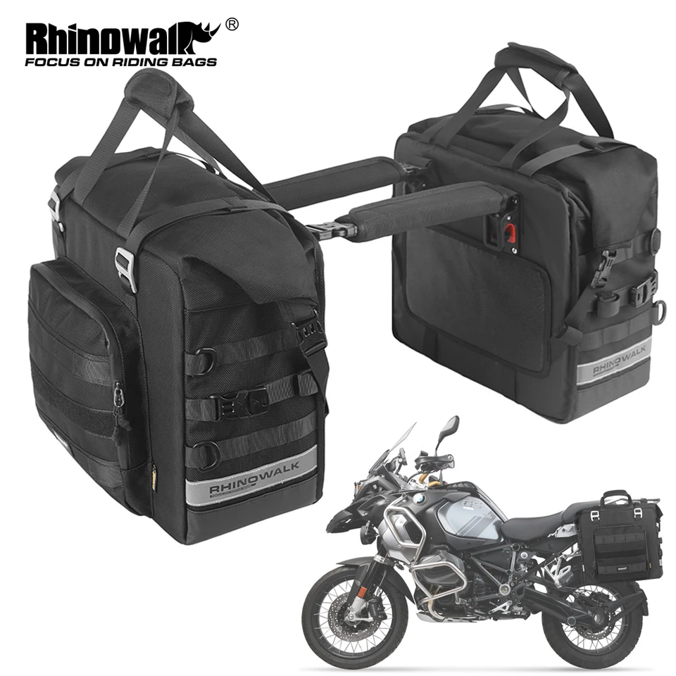 Rhinowalk-オートバイ防水サイドバッグ、拡張可能なサドルパンサー