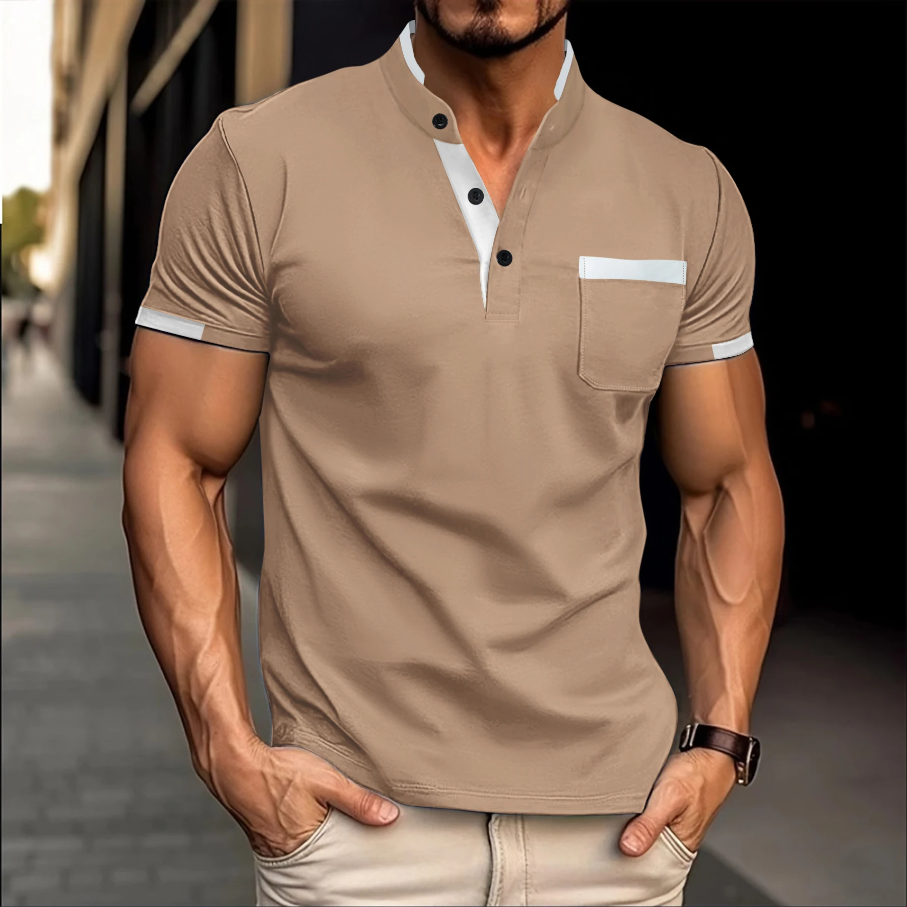 Men\'s Fashion Casual Solid Color Short sleeved POLO Shirt Summer Breathable Comfortable Men\'s Luxury Top