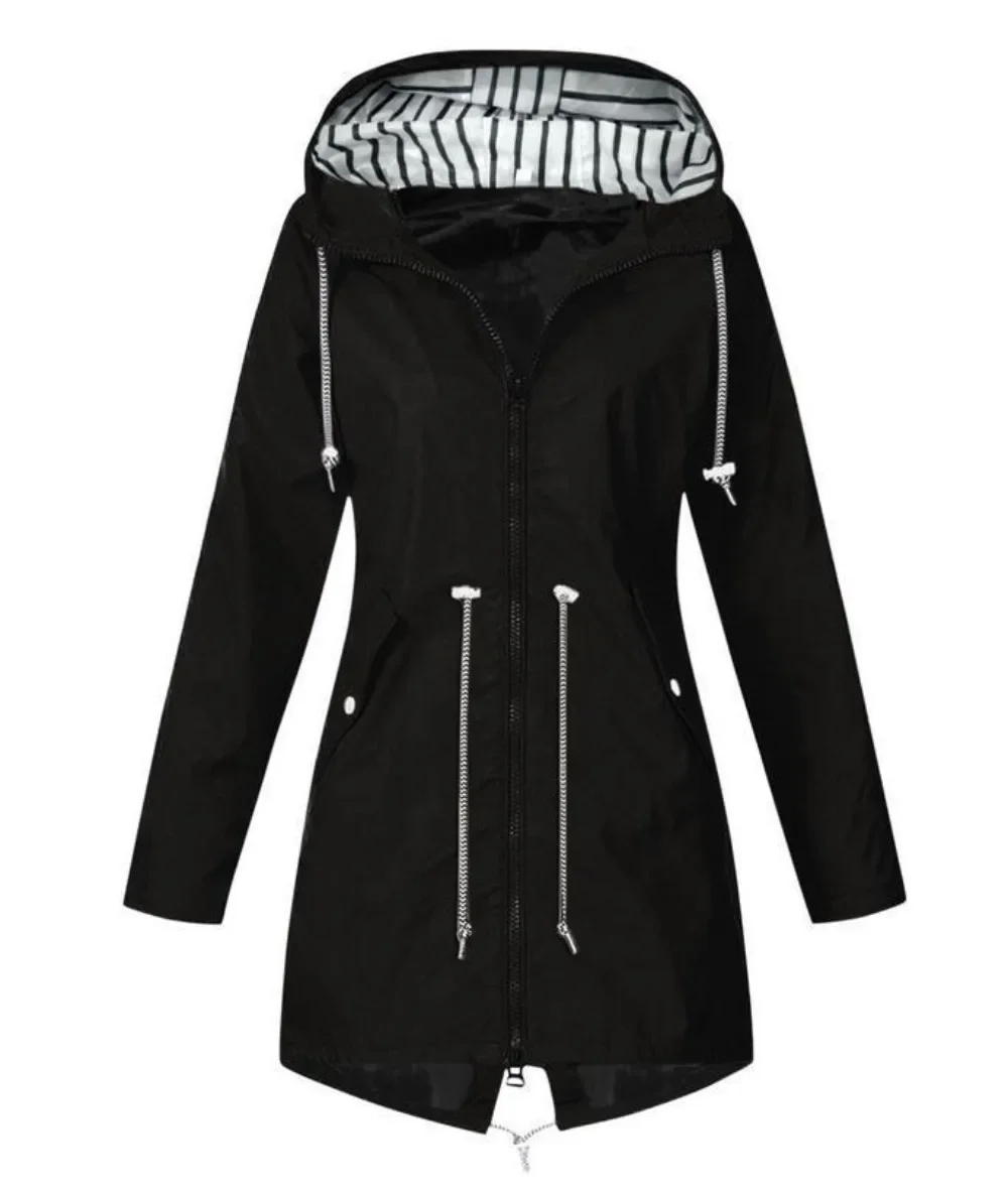 2024 nuove donne Solid Rain Jacket Outdoor escursionismo felpa con cappuccio impermeabile antivento lungo cappotto caldo Outwear abbigliamento giacca a vento 5XL