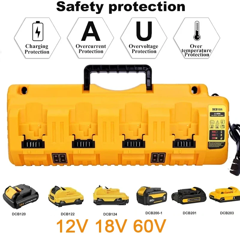 

Зарядное устройство для литиевых батарей Dewalt 10,8 В, 12 В, 20 В, 60 В, 4-портовые, 3 А, 320 Вт, быстрые зарядные устройства DCB105 DCB118 DCB112 DCB119 DCB102