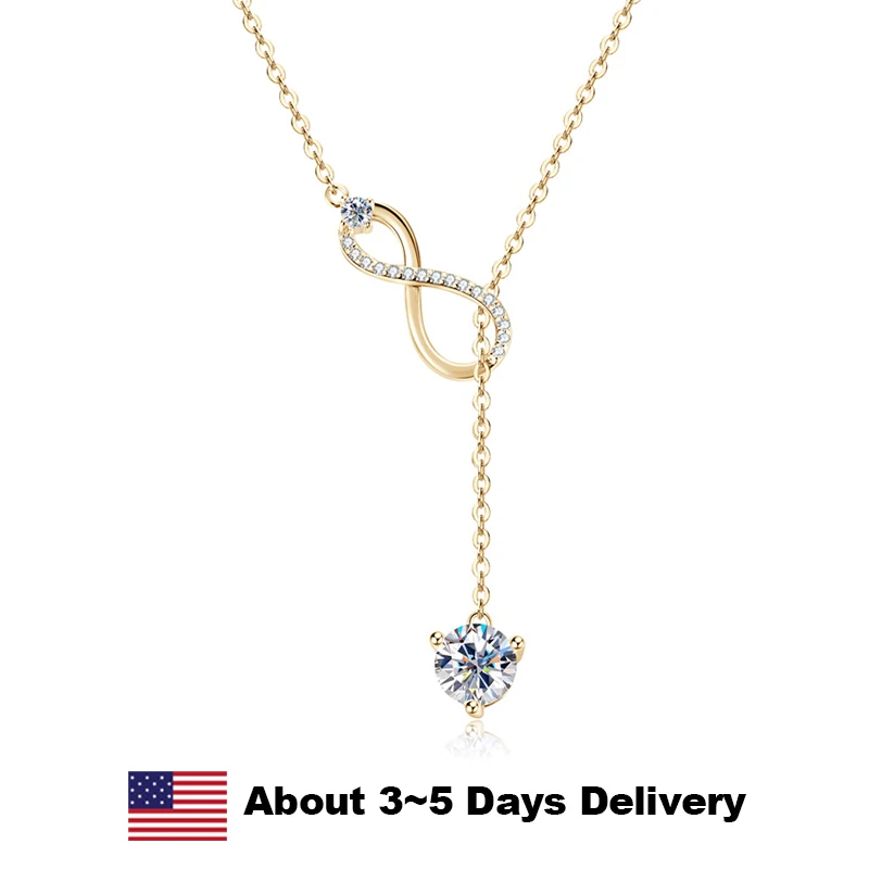 

925 Sterling Silver Infinity Necklace for Woman Wedding Fine Jewelry Certified 6.5mm D VVS1 Moissanite Y Shape Pandent Necklace