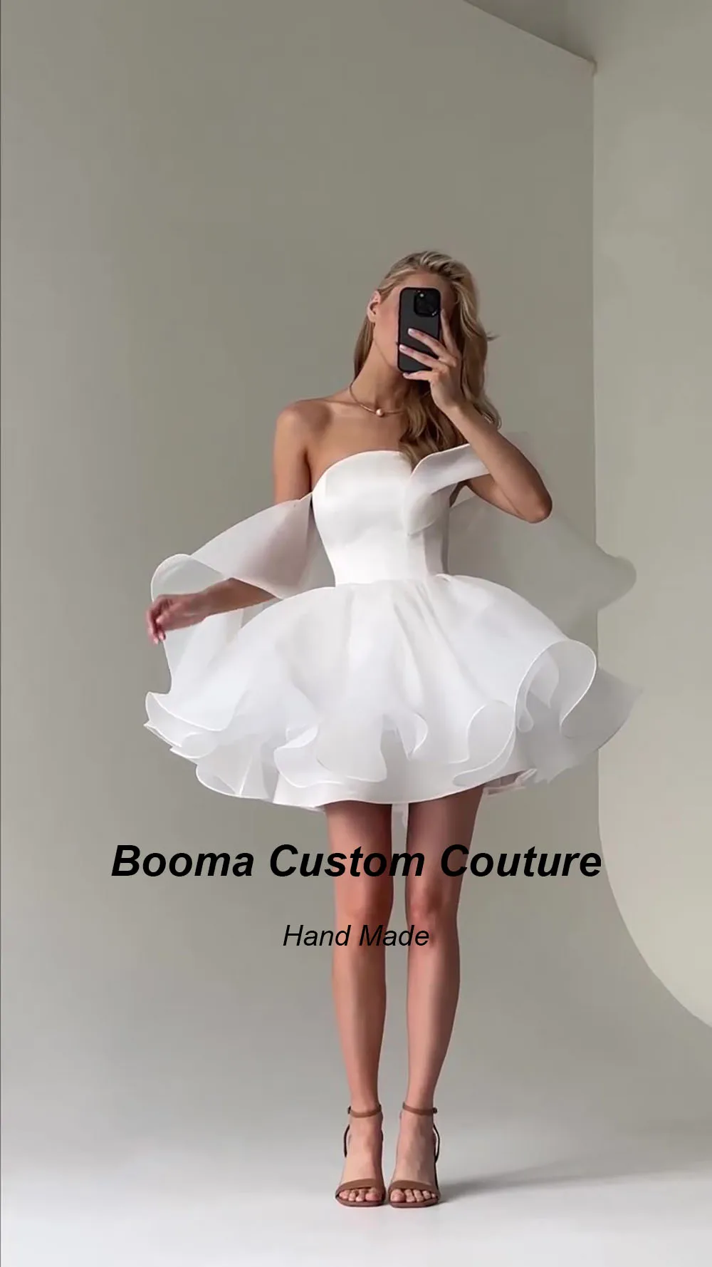 Booma Organza Mini Wedding Dresses Off Shoulder Ball Gowns Ruffles Bride Dress for Women Wedding Party Gowns Bridal Plus Size