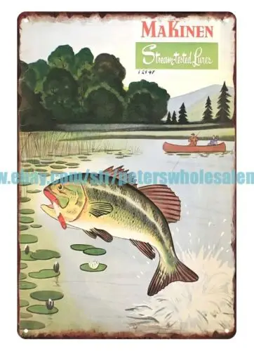 1947 MaKinen Stream fishing Tested Lures metal tin sign wall art farm houses