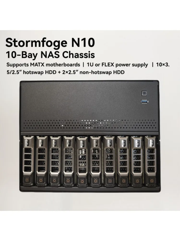 N10 10-Bay NAS-Gehäuse - Unterstützt MATX-Motherboards mit 10 Hot-Swap-Festplatteneinschüben