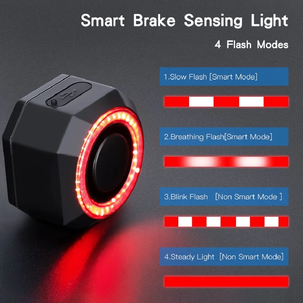 Bicycle Taillight Alarm Burglar Smart Auto Brake Sensing Bike Rear Light Waterproof USB Charging Bike Lamp Cycling Accessories