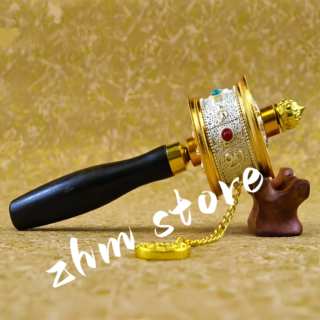 Exquisite Tibetan Supplies Nepal Alloy Metal Six Words Scriptures Carving Hand Cranking Swept Bad Things Buddhist Prayer Wheel