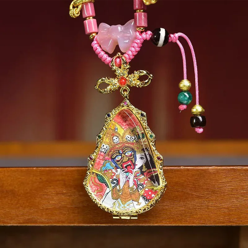 Natural red wood grain stone necklace, Yanyuan agate malachite accessories, Zaki Lam life and death thangka pendant