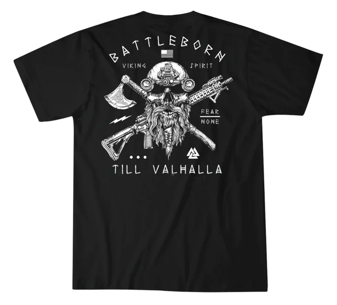 Til Valhalla  Warrior Spirit Battleborn Military Grunt Tactics T-Shirt 100% Cotton O-Neck Short Sleeve Casual Mens T-shirt