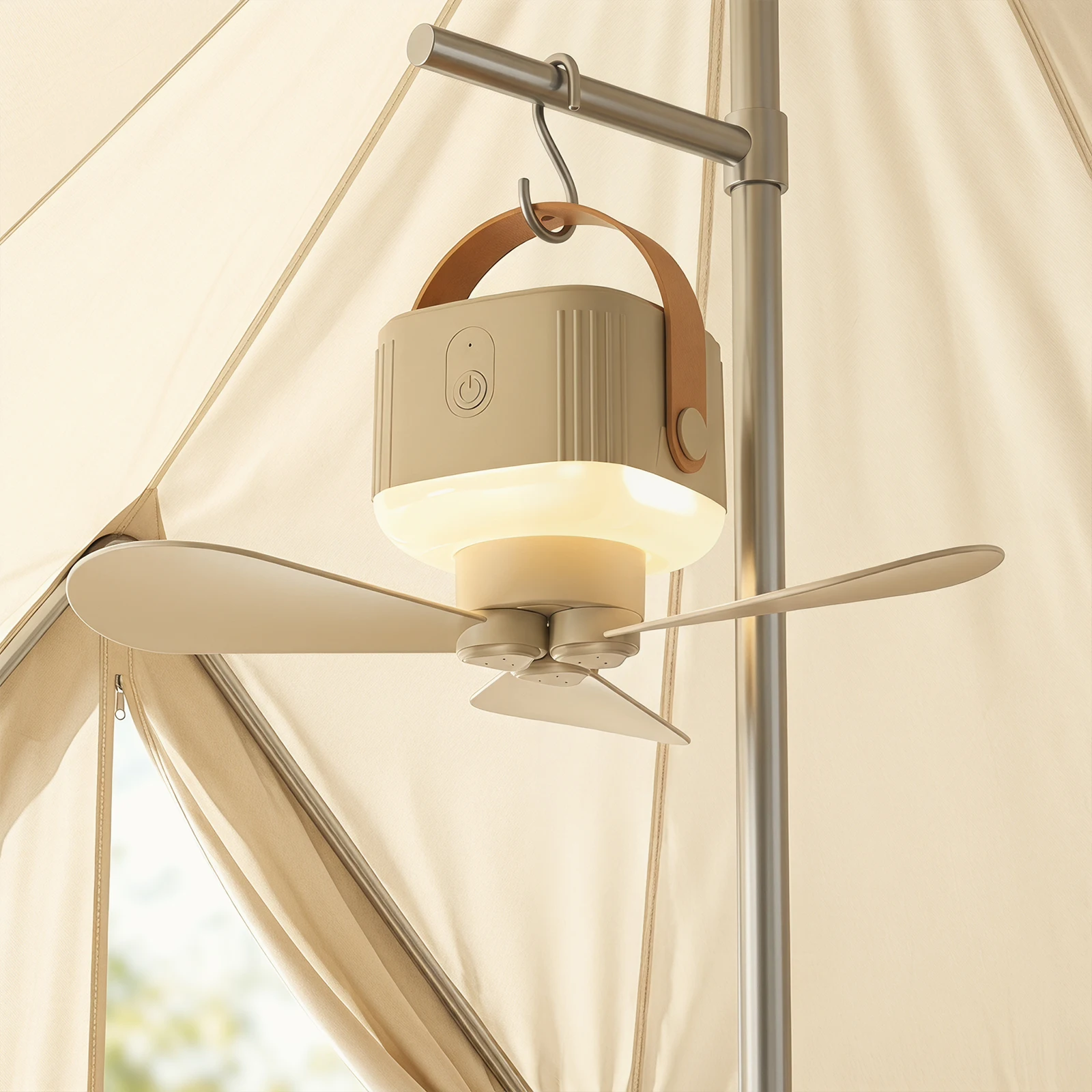 2-in-1 Ceiling Fan Light USB Rechargeable Cable 3 Speed Settings Lamp Adjustable LED Fan Lights for Tent Travel BBQ Fishing