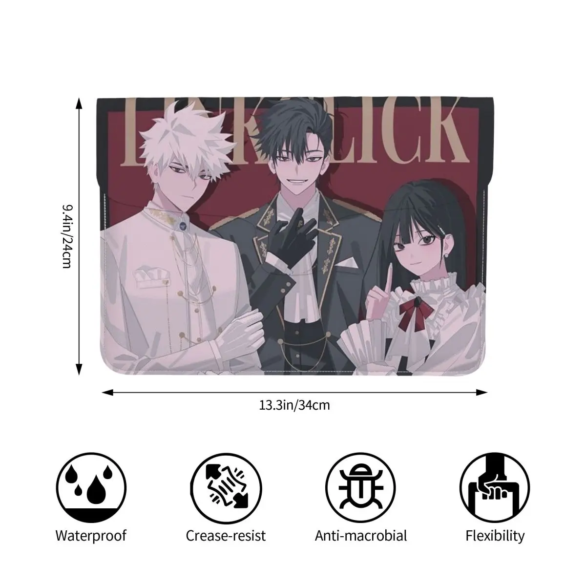 Link Click Anime PU Leather Horizontal Laptop Sleeve Shockproof Soft Lining Notebook Case 13 Inch