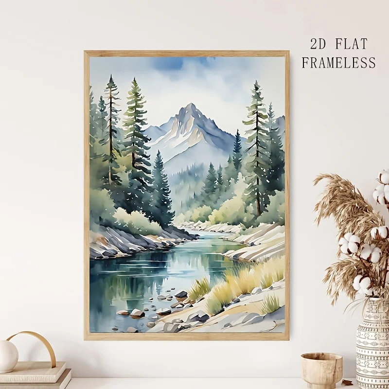 2D Flat, 1pc Modern Minimalist Idaho Landscape Watercolor Canvas - Neutral Blue-Gray Suitable for Home, Office, Cafe Wall Dec