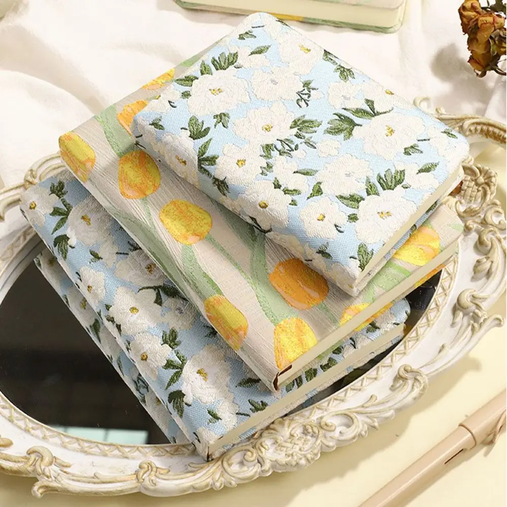 Vintage Embroidered Notebook Matte Finish Fabric Cover Printed Notepad Cotton Cloth Binding Multi-Purpose Student Diary