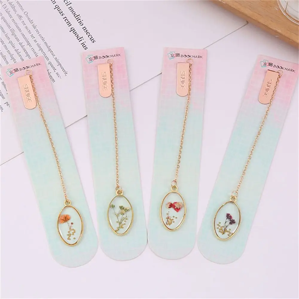 Creative Literary Crystal Flower Bookmark Small Fresh Oval Shape Bookmark Pendant Page Sign Stationery Book Clip Teachers Day