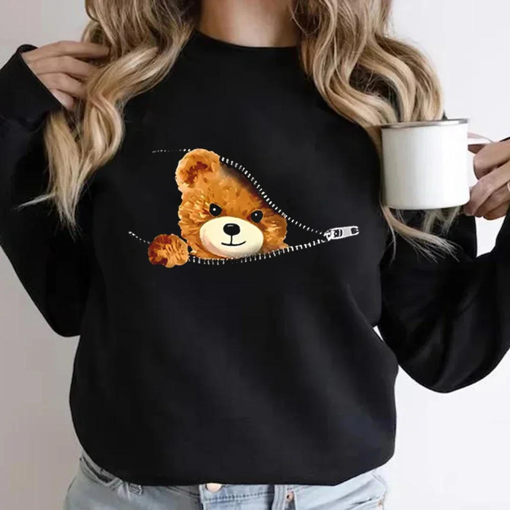 Bear Graphic Sweatshirt Sleeve CrewNeck Casual Hoodies For Autumn Women\'s Clothing Kawaii Female Harajuku Women\'s Sweatshirt