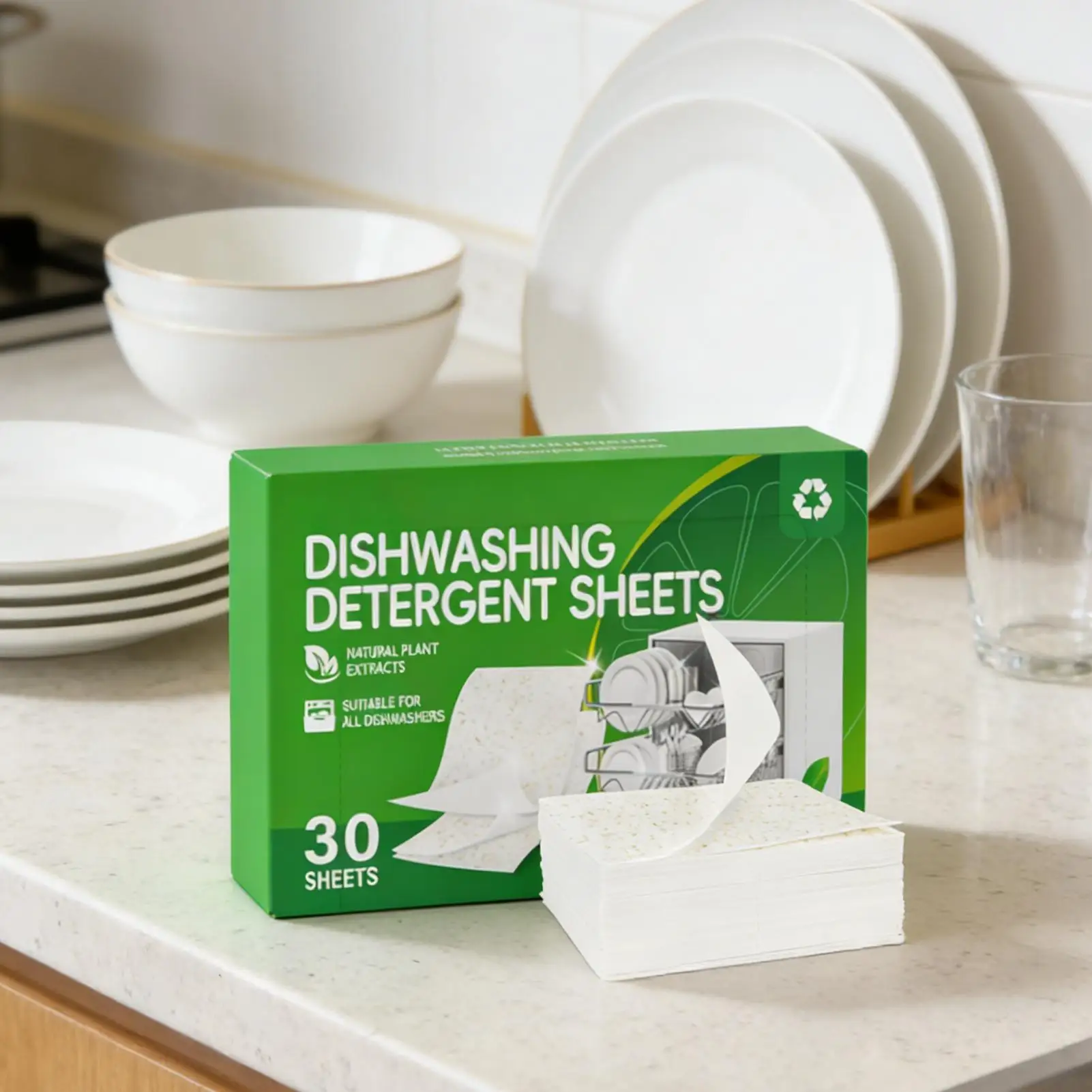 30 pcs Dishwasher Detergent Sheets Oil Stain Dissolving Grease Remover Cleaning Tablets For Kitchen Tableware Bowls Chopsticks