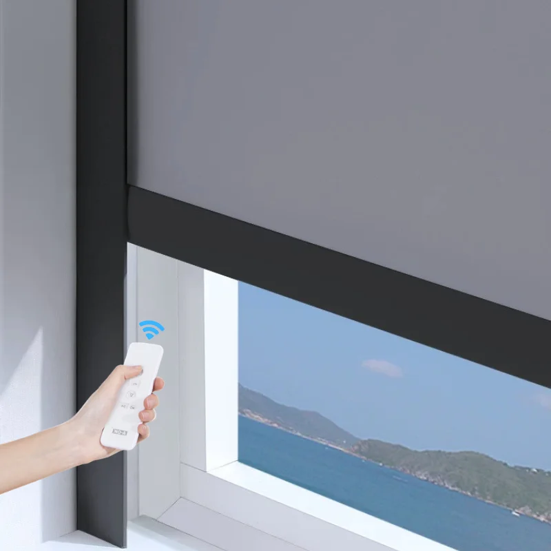 Polyester Roller Shades Side Tracks Blackout High-quality Modern Waterproof Lithium Battery Electric Roller Blind Hotels Office