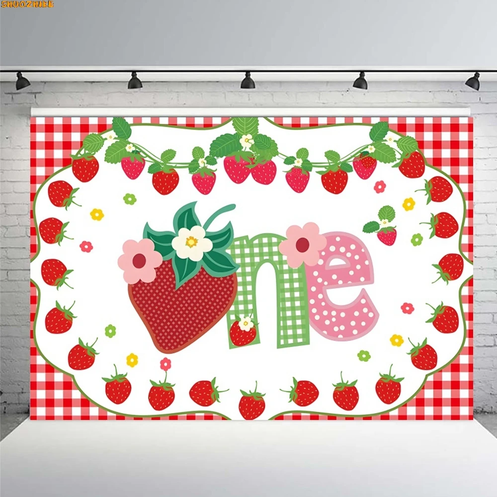 

Fruits Strawberry Photography Backdrop A Berry Sweet Baby is On The Way Baby Shower Kid Girl 1st Birthday Party Photo Background