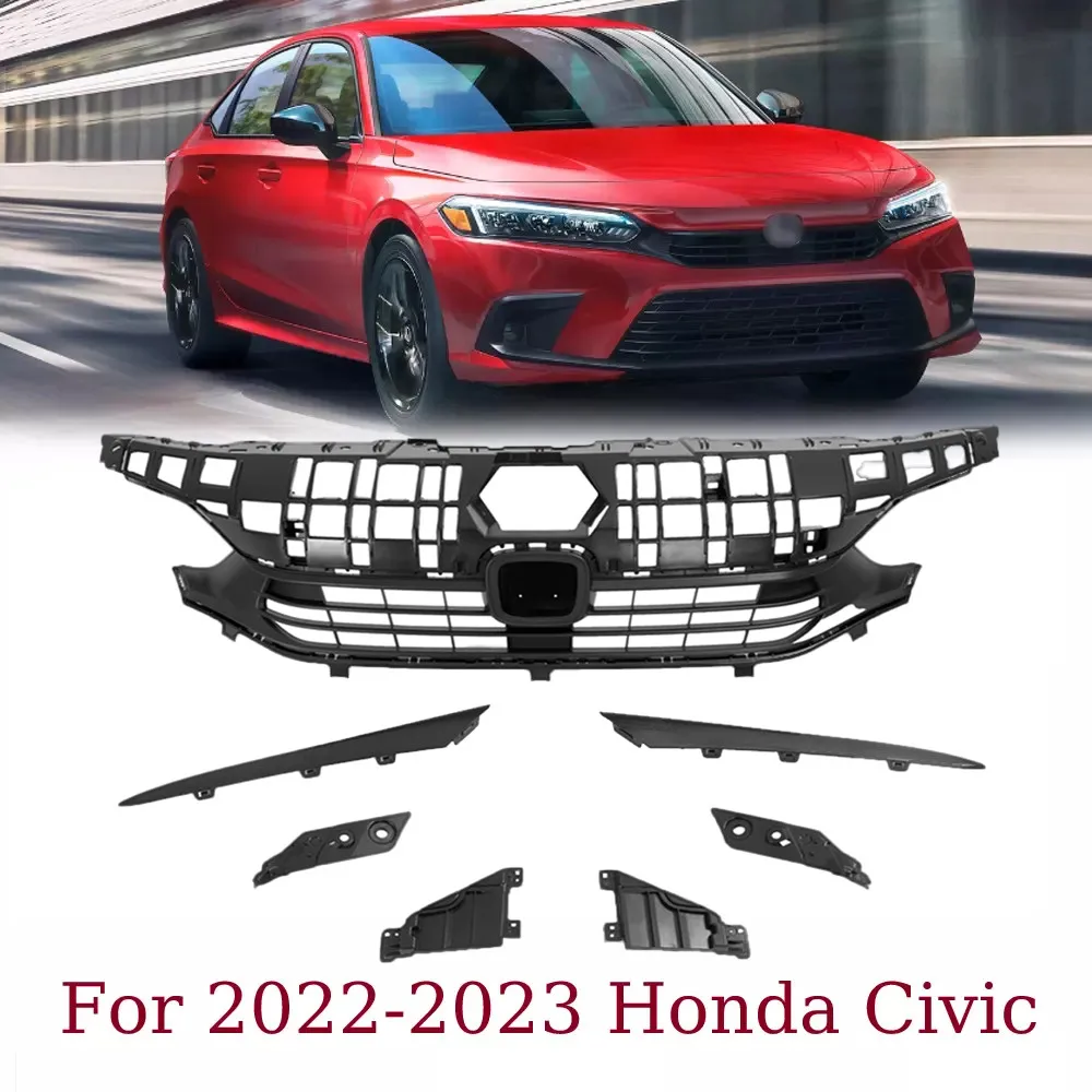 

For 2022-2023 Honda Civic Sedan Black ABS Front Bumper Upper Center Grille Kit