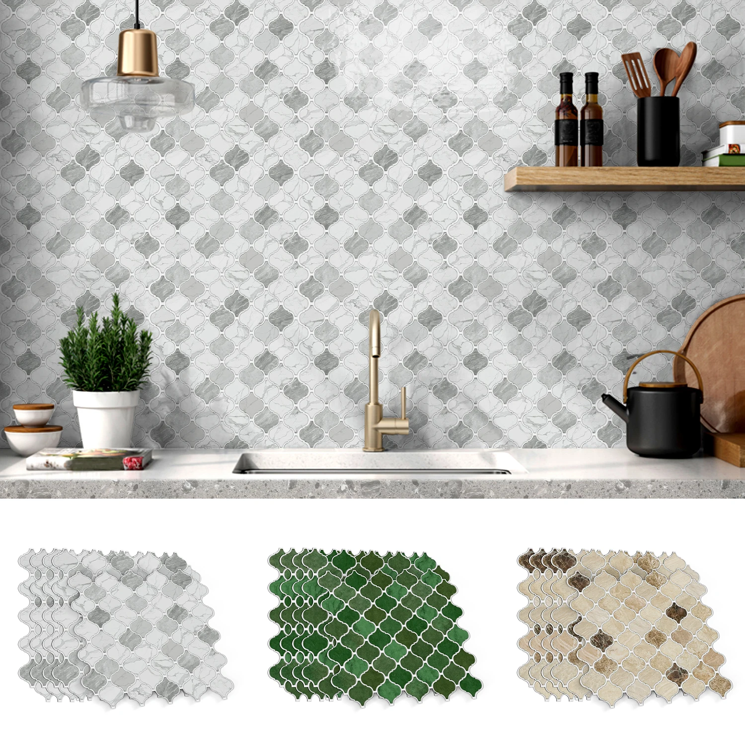 Peel and Stick Moroccan Tile Stickers 12x12 Inch - Self-Adhesive Waterproof Mosaic Wall Stickers for Kitchen/Bathroom
