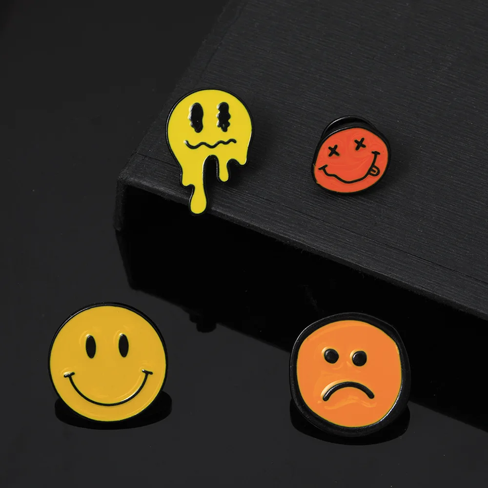 Classic Emote Collection Pins Yellow Smiling Unhappy Crying Expression Enamel Brooches for Clothes Jewelry