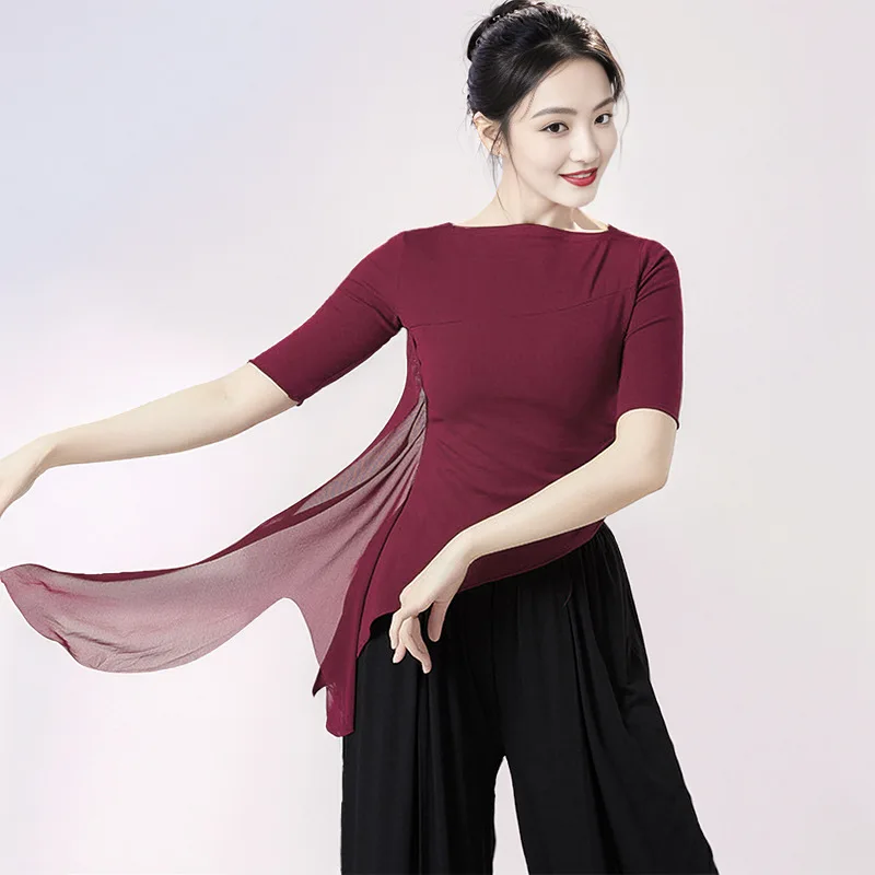 ที่กําหนดเองผู้หญิงผู้ใหญ่คลาสสิกแจ๊สโมเดิร์นเต้นรําเครื่องแต่งกายแฟชั่นสวมใส่ตาข่าย Splicing TOP Body ชุดฝึกซ้อม