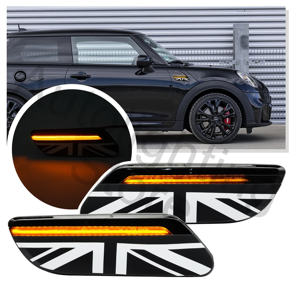 

MINI Cooper Side Marker Scuttle Black Jack pair F56 F55 F57 2022+ LED Dynamic Turn Signal blinker Lamp