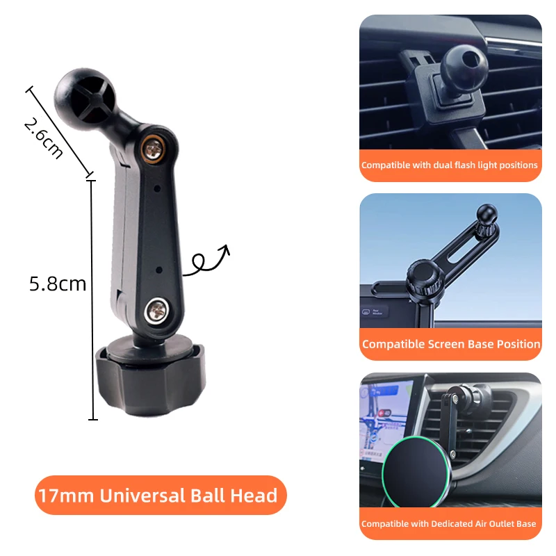 New Car Phone Holder 17mm Universal Ball Head Extension Rod Air Outlet Display Adapter Extension Arm Modification Accessories