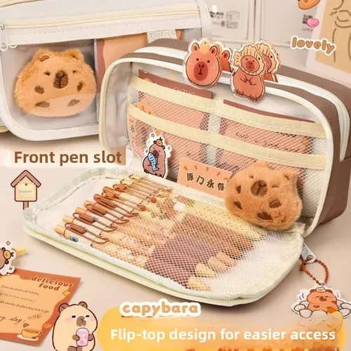 Imagen 2 del producto Estuche para lápices Capybara de 9 capas de gran capacidad, estuche para lápices con tapa abatible, estuche para artículos de papelería, bolsa de almacenamiento para artículos de papelería